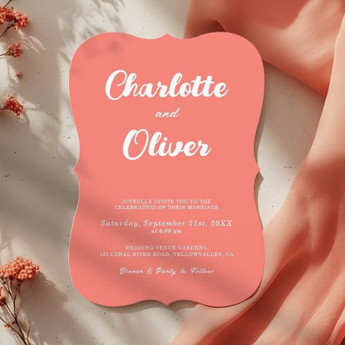 Modern Coral Union Script Decorative Wedding