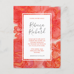 Modern Coral Watercolor Floral Wedding Invitation