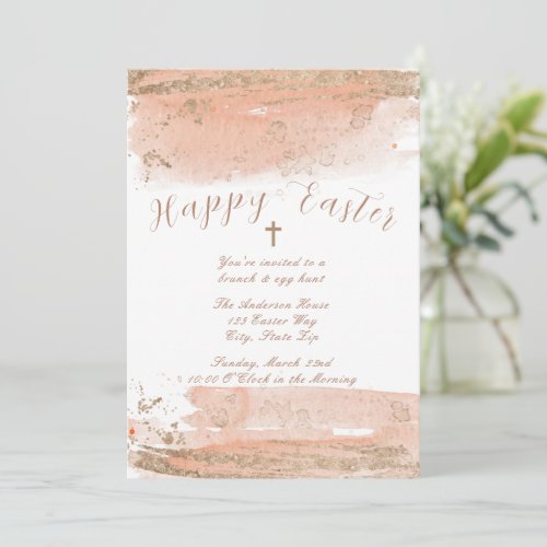Modern Coral Watercolor Glitter Easter Holiday Card