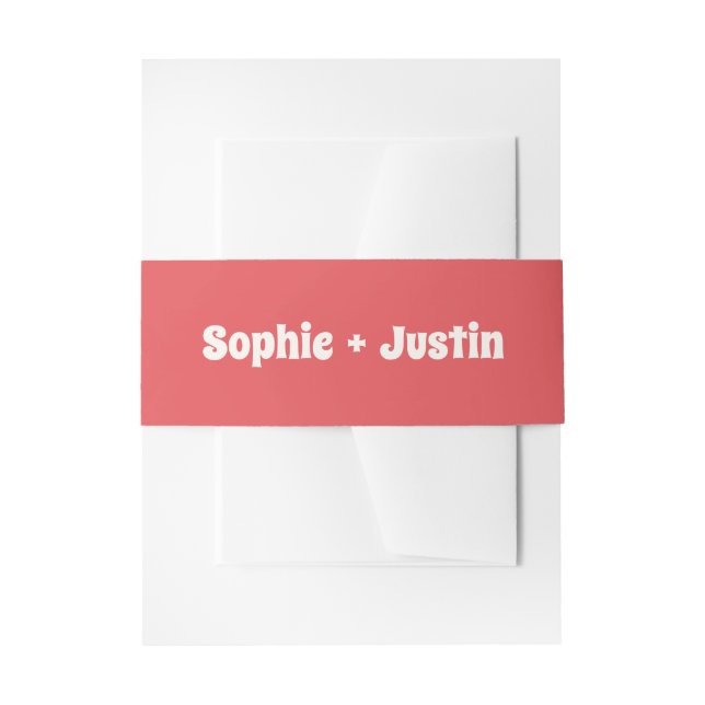 Modern Coral Wedding Invitation Belly Band (Front Example)