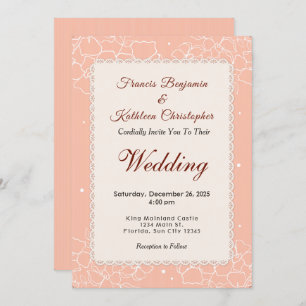 Modern Coral White Floral Wedding Invitation