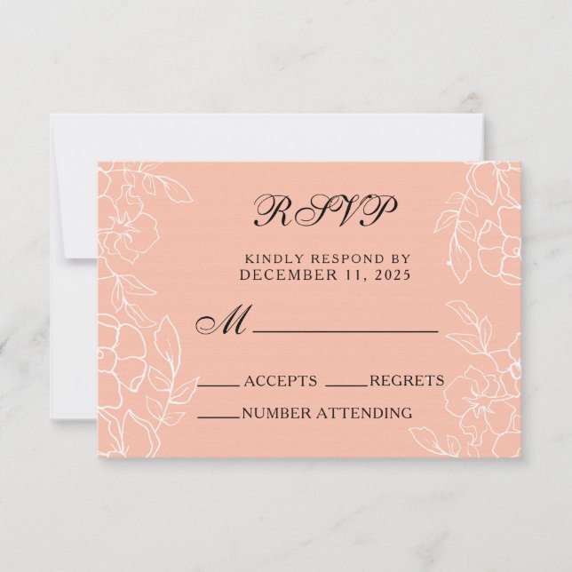 Modern Coral White Floral Wedding RSVP Card (Front)