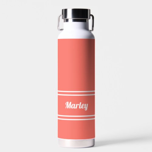Modern Coral White Minimalist Stylish Classic Name Water Bottle