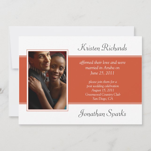 Modern Coral White Photo Post Wedding Celebration Invitation (Front)