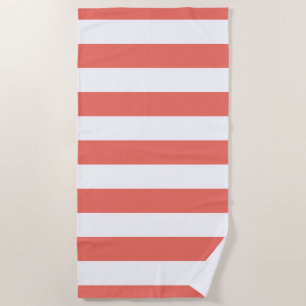 Modern Coral White Striped Pattern Beach Towel