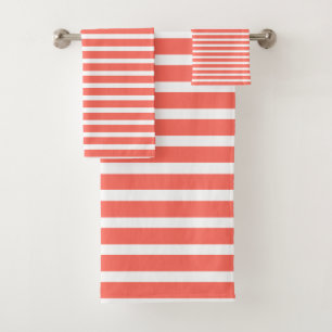 Modern Coral White Stripes Pattern  Bath Towel Set