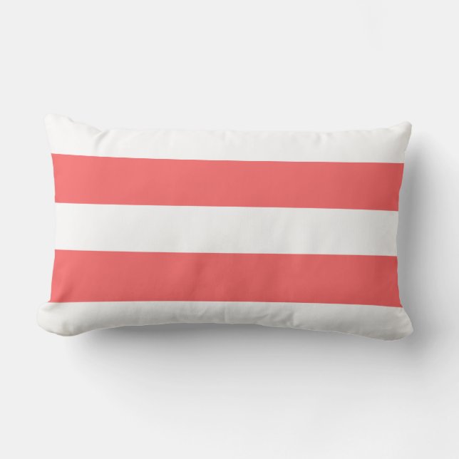 Modern Coral White Stripes Pattern Lumbar Pillow (Front)