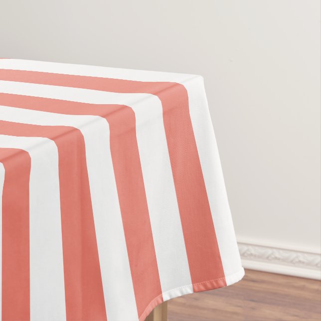 Modern Coral Wide Stripe Tablecloth (In Situ)