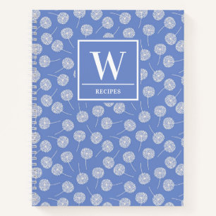 Modern Cornflower Blue Dandelion Monogram Recipe Notebook