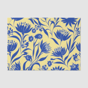 Modern Cornflower Blue Floral On Yellow Tissue Paper