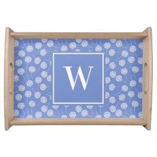 Modern Cornflower Blue Monogrammed Serving Tray