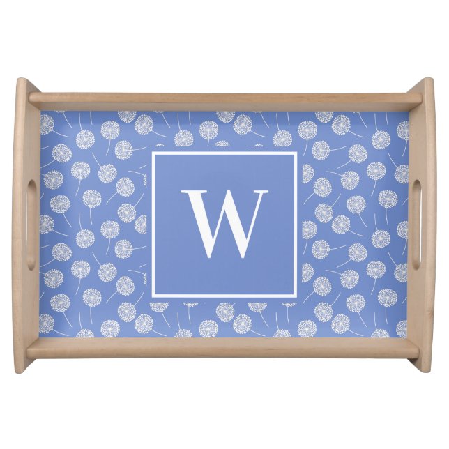 Modern Cornflower Blue Monogrammed Serving Tray (Front)