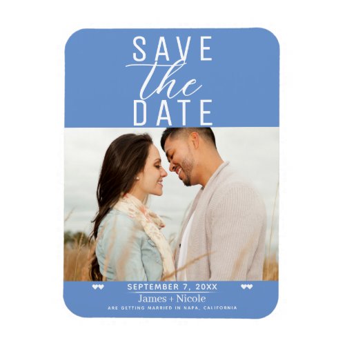 Modern Cornflower Blue Save the Date Wedding Photo Magnet