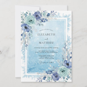 Modern Cornflower Periwinkle Peony Wedding Invitation
