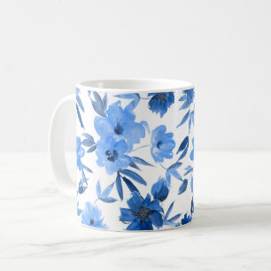 Modern Cornflower Royal Blue Floral Coffee Mug