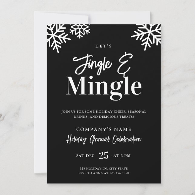 Modern Corporate Black Jingle Mingle Holiday Party (Front)