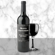 Modern Corporate Black Merry Christmas Wine Label