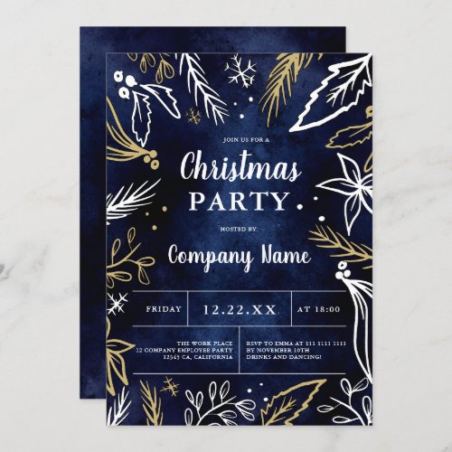 Modern corporate bold gold navy Christmas party Invitation