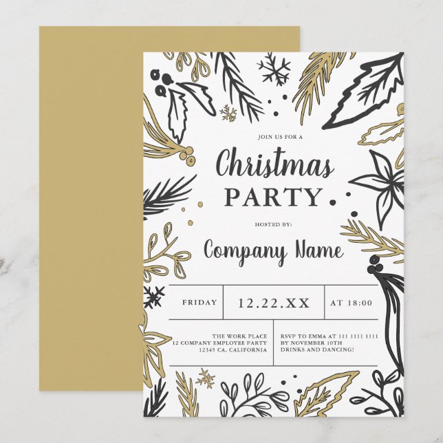 Modern corporate bold gray gold Christmas party Invitation (Front/Back)