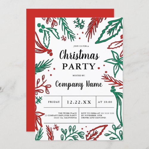 Modern corporate bold red green Christmas party Invitation