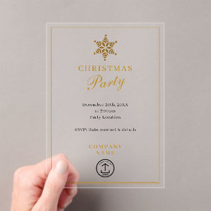 Modern Corporate Business Christmas Party Gold Acrylic Invitations