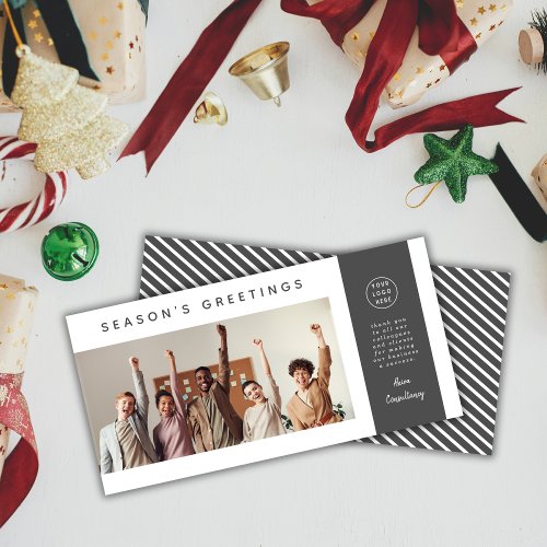Modern Corporate Business Team Photo Ash Black Holiday Card