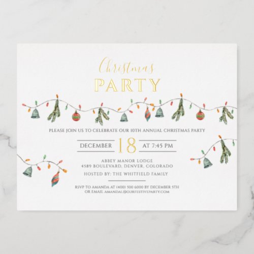 Modern Corporate Christmas Party Gold Foil Holiday Postcard
