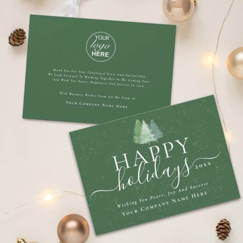 Modern Corporate Christmas Trees Snow Company Logo Holiday Card
