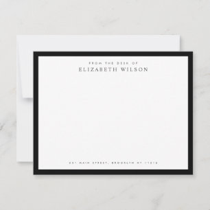 Modern Corporate Classic Border Name Address Black Note Card