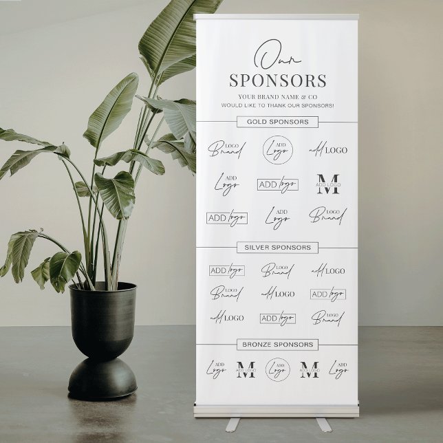 Modern Corporate Event Sponsor Logos Backdrop Retractable Banner (Modern business event sponsors logos sign design)