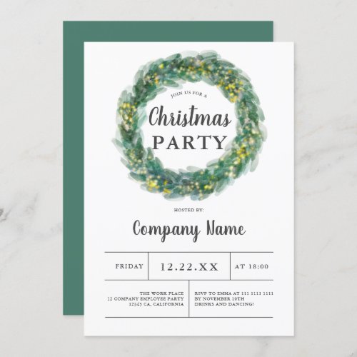 Modern corporate green wreath Christmas party Invitation