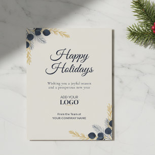 Modern Corporate Holiday Eucalyptus Navy & Gold Card