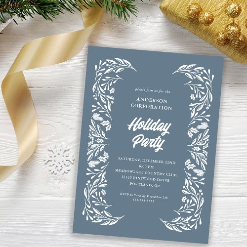 Modern Corporate Holiday Party White Foliage Invitation