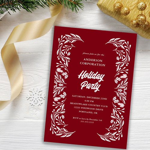 Modern Corporate Holiday Party White Foliage Invitation
