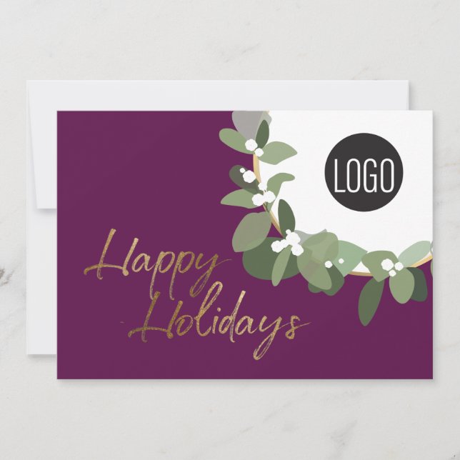 Modern Corporate Logo Happy Holidays  Purple Holiday Card (Front)