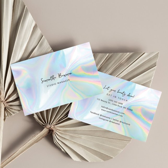 Modern Corporate Manager Script Holographic Business Card (Holographic Script Modern Business Card)