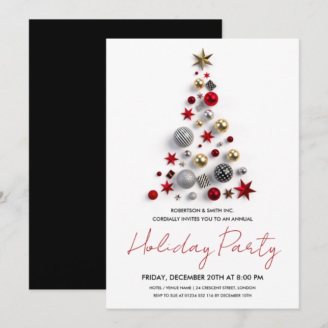 Modern Corporate Xmas Tree Holiday Party Invitation (Front/Back)
