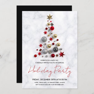 Modern Corporate Xmas Tree Holiday Party Marble Invitation