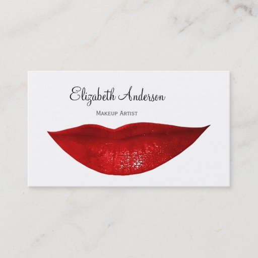 Customizable Modern Cosmetology Makeup Artist With Red Lips Business Card Template