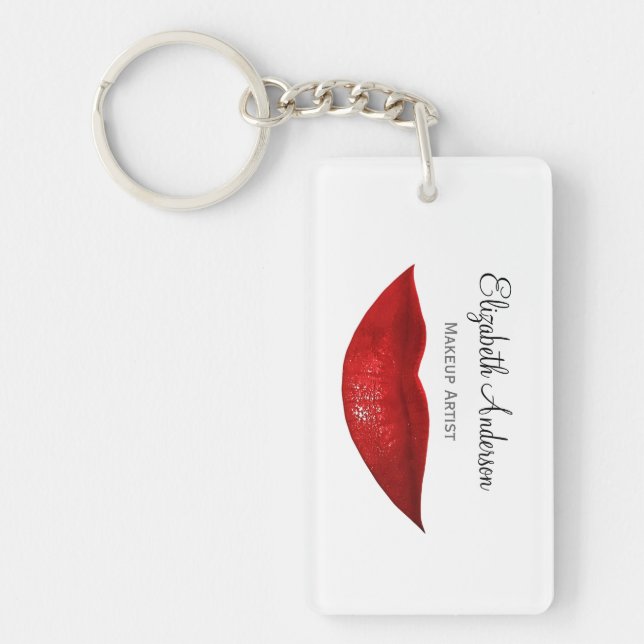 Modern Cosmetology Makeup Artist With Red Lips Keychain (Front)