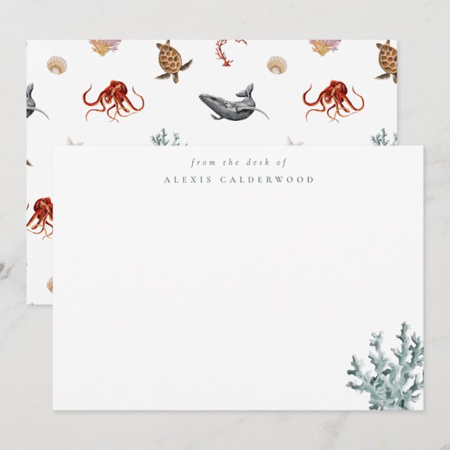 Modern Costal Green Sea Coral Personalized Note Card (Front/Back)