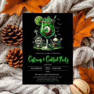 Modern Costumes & Cocktail Neon Halloween Party Invitation