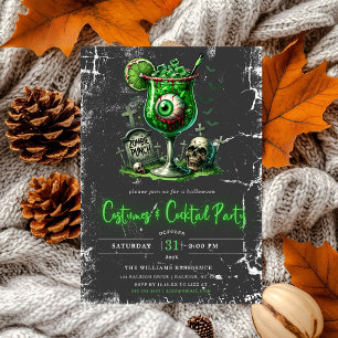Modern Costumes & Cocktail Neon Halloween Party Invitation