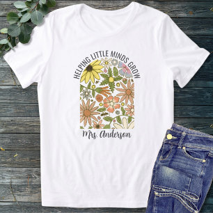 Modern Cottage Core Floral Teacher Name Tri-Blend Shirt