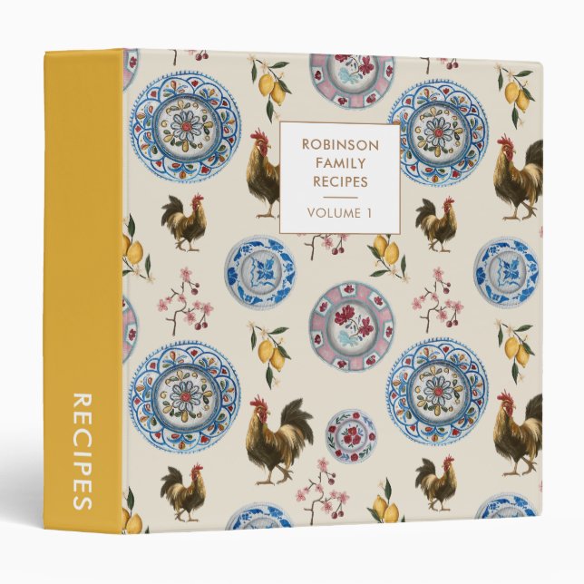 Modern Cottage Farmhouse Personalized Recipe 3 Ring Binder (Front/Spine)