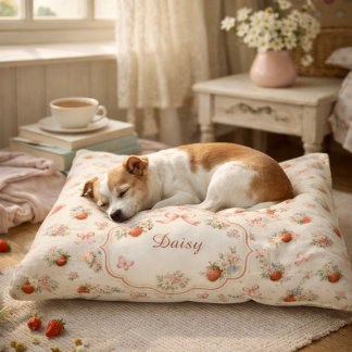 Modern cottagecore strawberry pattern pet bed