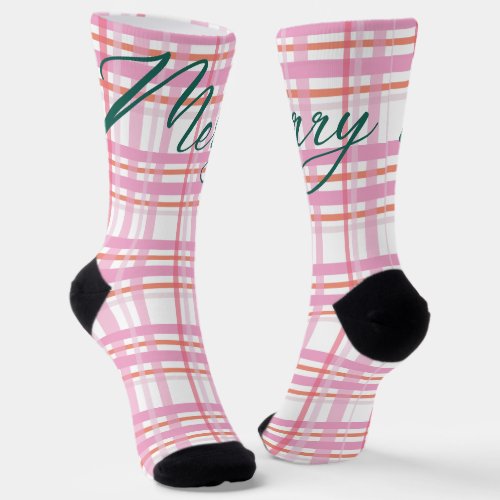 Modern Cotten Candy Christmas Plaid Holiday Socks