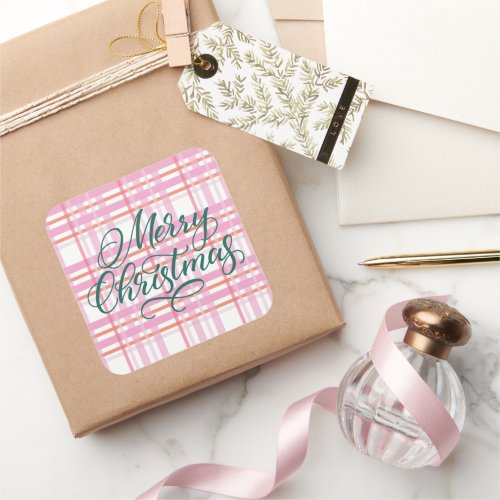 Modern Cotten Candy Christmas Plaid Holiday Square Sticker