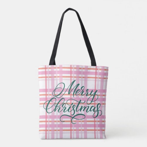 Modern Cotten Candy Christmas Plaid Holiday Tote Bag