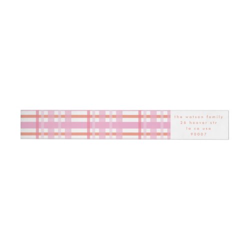 Modern Cotten Candy Christmas Plaid Return Address Wrap Around Label